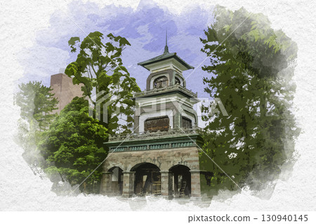 石川縣金澤市新門尾山神社水彩畫 130940145