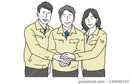 Illustration material of construction workers joining forces Illustration material of construction workers joining forces 130940147