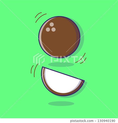 Fresh coconut and slice on green background, perfect for tropical designs, health food illustrations, or summerthemed concepts in designs. 130940190