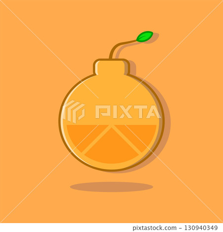 Orange bomb with green leaf, a symbol of environmental awareness. Perfect for ecofriendly campaigns, sustainability graphics, and naturethemed designs. 130940349