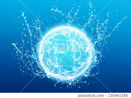 3d illustration of blue bubbles and splashes 130941386