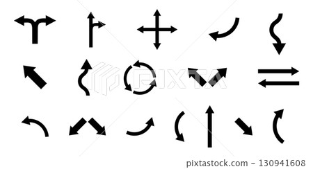 Collection of Black and White Directional Arrow Signs. Collection of Black and White Directional Arrow Signs. 130941608