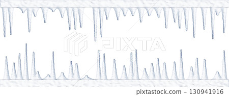 白色背景上懸掛的抽象冰柱的 3D 插圖 130941916