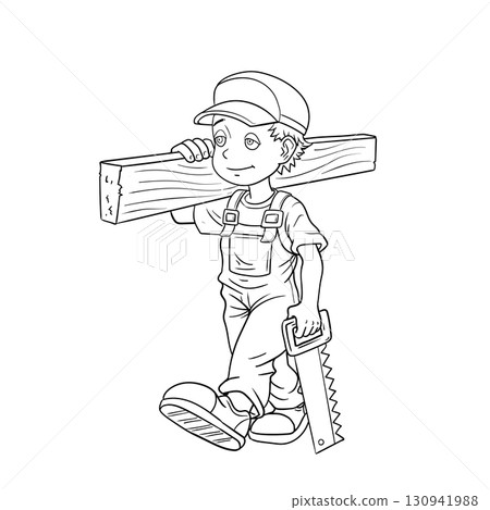 Hand drawn carpenter cartoon illustration 130941988