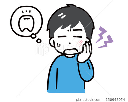 一名身著休閒服、牙痛的年輕男子(上身、正面) 一名身著休閒服、牙痛的年輕男子(上身、正面) 130942054