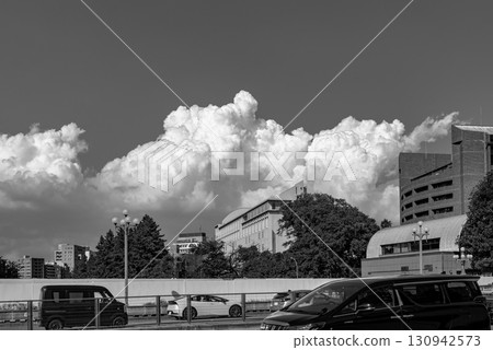 Tokyo Cityscape: Traffic and Cumulonimbus Clouds near Yotsuya Station, September 2025, Monochrome Tokyo Cityscape: Traffic and Cumulonimbus Clouds near Yotsuya Station, September 2025, Monochrome 130942573