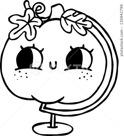Cute Autumn Back to School Outline, Pumpkin Globe Cartoon Illustration Cute Autumn Back to School Outline, Pumpkin Globe Cartoon Illustration 130942799
