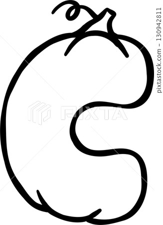 Cute Autumn Back to School Outline, Pumpkin Shaped Letter C Illustration 130942811