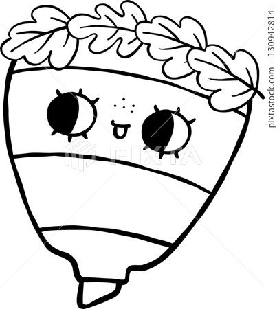 Cute Autumn Back to School Outline, Marker Highlighter with Fall Leaves 130942814