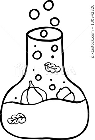 Cute Autumn Back to School Outline, Science Beaker Bottle Hand Drawn 130942826