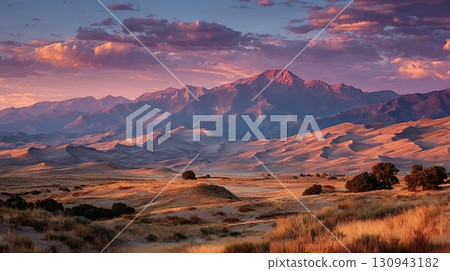Great sand dunes national park and preserve embracing the sangre de cristo mountains at sunset Great sand dunes national park and preserve embracing the sangre de cristo mountains at sunset 130943182