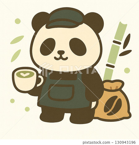 Cute panda barista and coffee 130943196