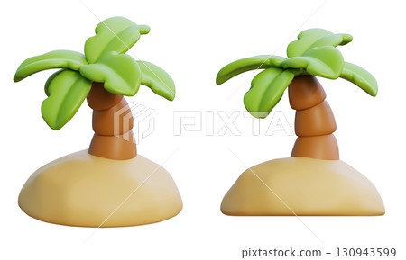 cartoon style Palm Tree on Sandy Islands 3D icon graphic 130943599