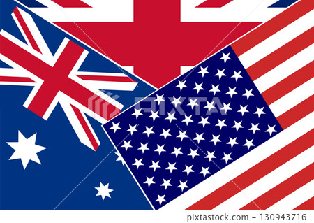 Australian, American, and British Flags Intertwined. 130943716