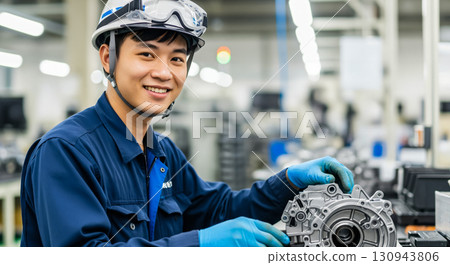 A Vietnamese man working at a Japanese auto parts factory 130943806