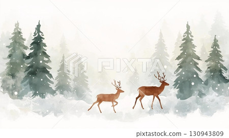 森林景觀與剪影馴鹿 130943809