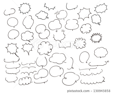 簡單易用的手寫語音泡泡套裝-黑色和細線 簡單易用的手寫語音泡泡套裝-黑色和細線 130943858