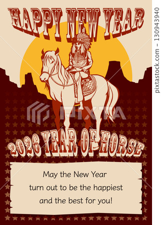 2026 New Year's card template "Native American" Happy New Year with English annotations 2026 New Year's card template "Native American" Happy New Year with English annotations 130943940