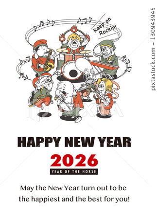 2026 New Year's Card Template "Seven Lucky Gods Rock Band" Happy New Year English Annotation Pattern 2026 New Year's Card Template "Seven Lucky Gods Rock Band" Happy New Year English Annotation Pattern 130943945