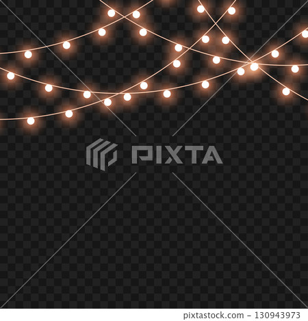 Glowing Christmas lights garland for festive holiday and party decor. Vector Glowing Christmas lights garland for festive holiday and party decor. Vector 130943973