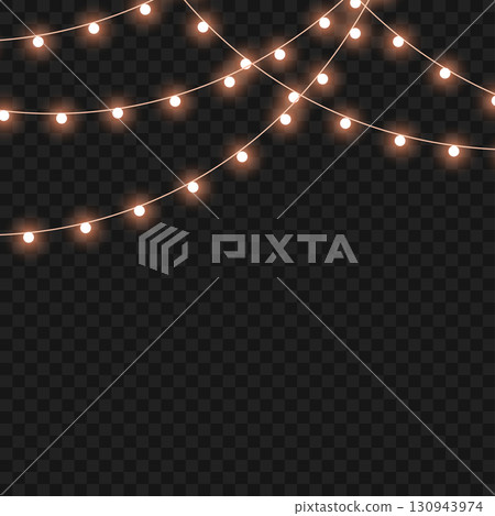 Glowing Christmas lights garland for festive holiday and party decor. Vector Glowing Christmas lights garland for festive holiday and party decor. Vector 130943974