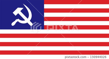 An USA flag with a Russian hammer and cycle on soviet and American Symbols. An USA flag with a Russian hammer and cycle on soviet and American Symbols. 130944026