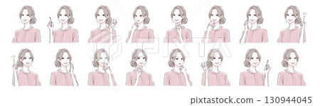 婦女和女孩的水彩和手繪風格插圖集 130944045