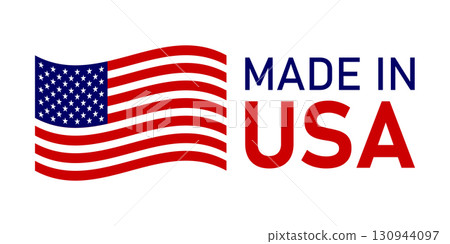 American Made Product Logo with Waving Flag. American Made Product Logo with Waving Flag. 130944097