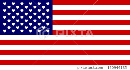 American Flag with Hearts, Patriotic Design. 130944185