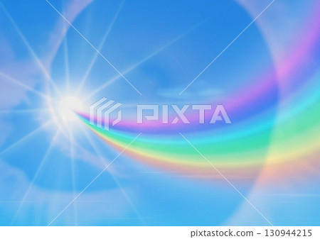 3d illustration of an abstract rainbow and sun in the blue sky 130944215