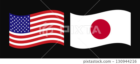American and Japanese Flags Side-by-Side, Representing International Relations. 130944216