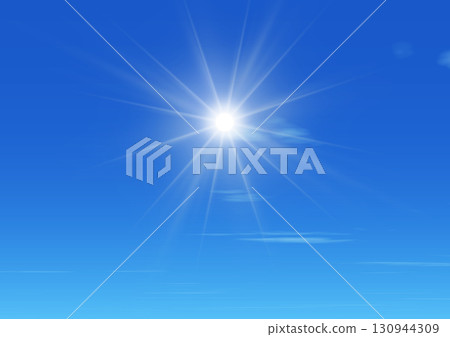 Blue sky and shining sun illustration background 130944309