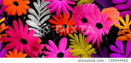 Colorful Floral Pattern with Vibrant Flowers for Designs 130944468