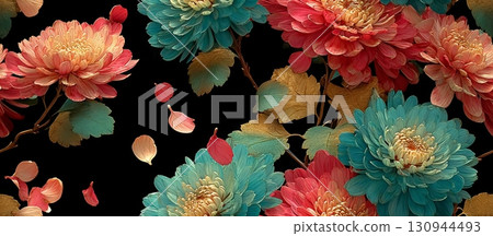 Modern Japanese Floral Design with Vibrant Colors and Elegant Style Modern Japanese Floral Design with Vibrant Colors and Elegant Style 130944493