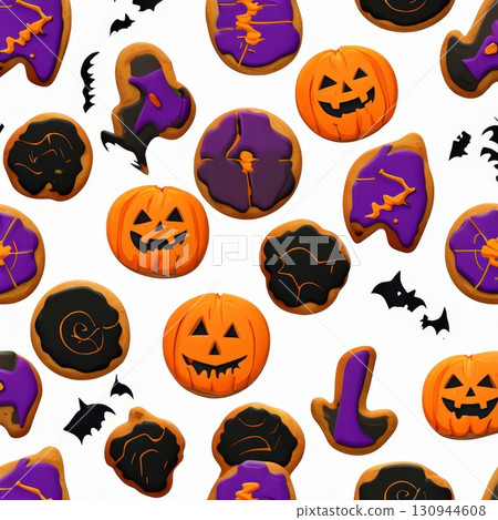 an AI Image Generator, Colorful Halloween Cookies Featuring Pumpkins, 130944608