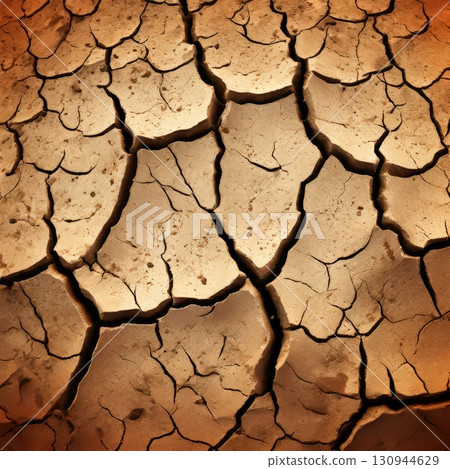 an AI Image Generator, Dried Cracked Earth Texture Depicting Drought 130944629