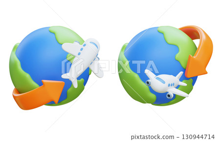 Global Travel and Flight Journey Cartoon stlye 3D Graphic Global Travel and Flight Journey Cartoon stlye 3D Graphic 130944714