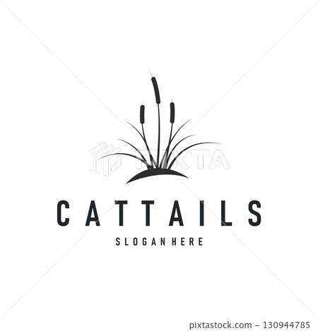 cattails logo river grass plant with river concept and simple silhouette plant design symbol illustration tremlet icon poster or product 130944785
