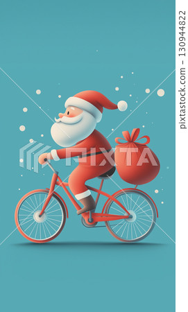 Christmas Santa Riding Bicycle with Present Bag Christmas Santa Riding Bicycle with Present Bag 130944822