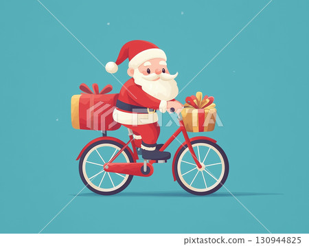 Santa Delivering Presents by Bicycle Minimal Style Santa Delivering Presents by Bicycle Minimal Style 130944825