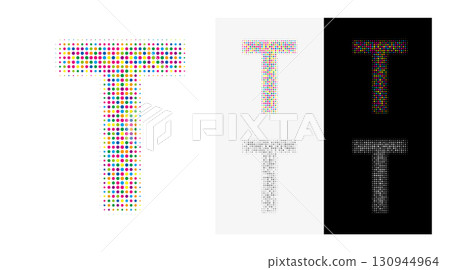 Colorful dotted letter T, eye-catching image, tag on white background 130944964