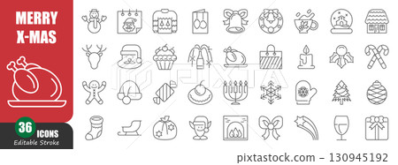 Christmas thin line icon . Editable stroke . Vector . Set 5 of 5 . Christmas thin line icon . Editable stroke . Vector . Set 5 of 5 . 130945192