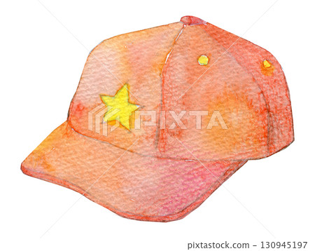 Watercolor illustration, hand-drawn illustration, analog illustration, red hat 130945197