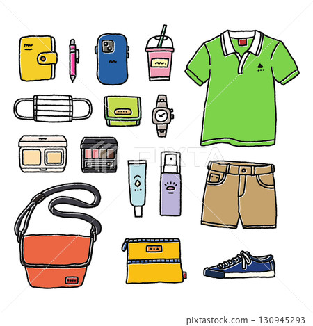 Cute fashion, miscellaneous goods, cosmetics, and other illustrations set 130945293