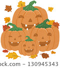 Cartoon family of pumpkins with smiling faces, autumn harvest theme, transparent PNG 130945343