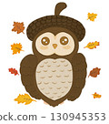 Cute owl wearing acorn cap as hat, cartoon style, autumn theme, transparent PNG 130945353