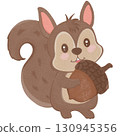 Cute chibi squirrel holding a giant acorn, cartoon illustration, isolated PNG 130945356