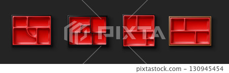 Set of Red Bento Boxes on Black Background 130945454