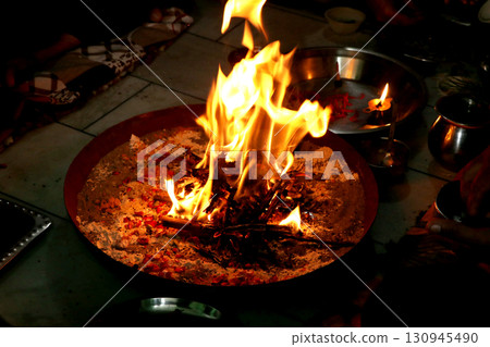 Sacred Fire Ritual in Hindu Puja Ceremony 130945490