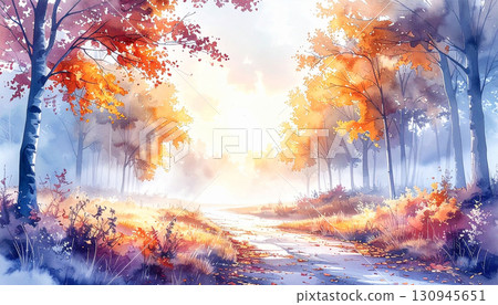 Watercolor autumn illustration, Generative AI image 130945651
